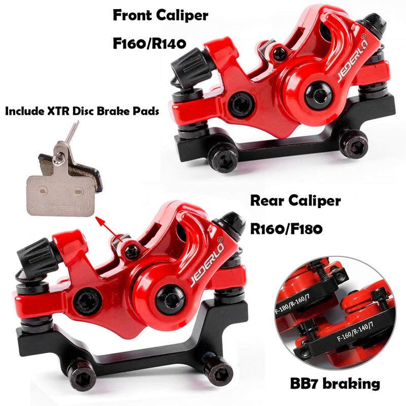 Farbetter Bike Disc Brake Kit, Including Front and Rear Caliper, 160mm Rotor, Mechanic Tool-Free Pad Adjuster for Mountain Bike, Road Bike, Fixed Gear Bike, MTB, BMX (Red) - Image 2